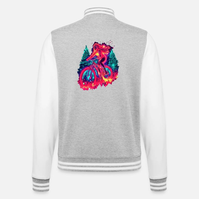 Synthwave Mountainbike Mädchen Waldfahrt - College-Sweatjacke - Grau meliert/Weiß
