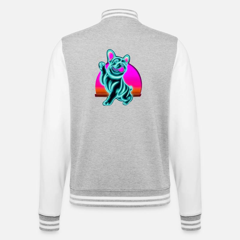 Frenchi Bulldogge Synthwave Sunset - College-Sweatjacke - Grau meliert/Weiß