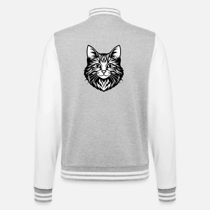 Illustration complexe de visage de chat - Veste Teddy - gris chiné / blanc