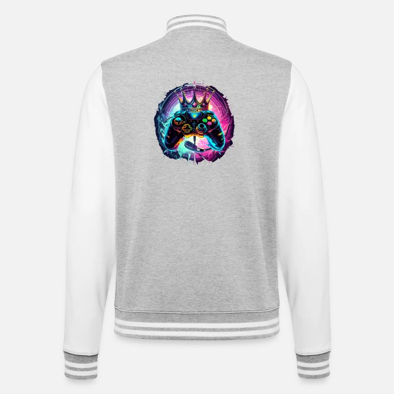 Gaming Controller mit Headset und Krone - College-Sweatjacke - Grau meliert/Weiß