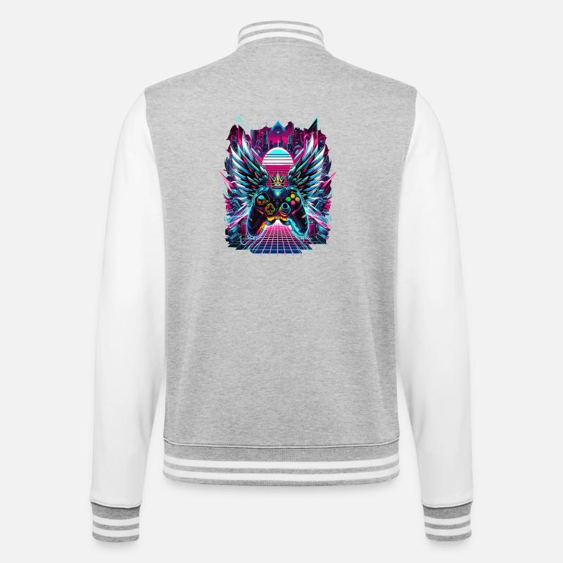 Synthwave Sunset Gamer Controller - College Sweat Jacket - heather grey/white