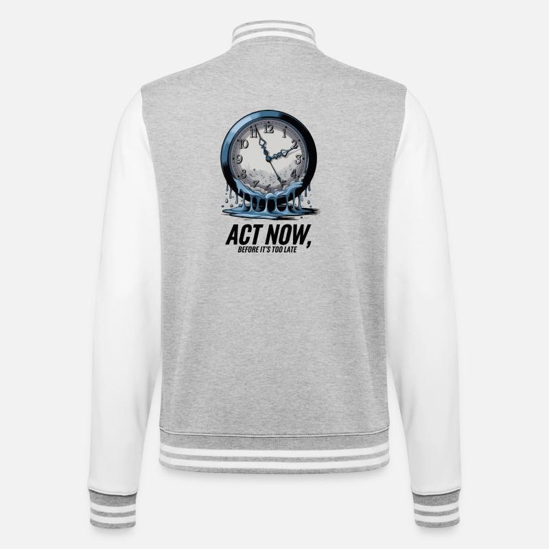 Melting Clock Act Now Klimabewusstsein Kunst - College-Sweatjacke - Grau meliert/Weiß