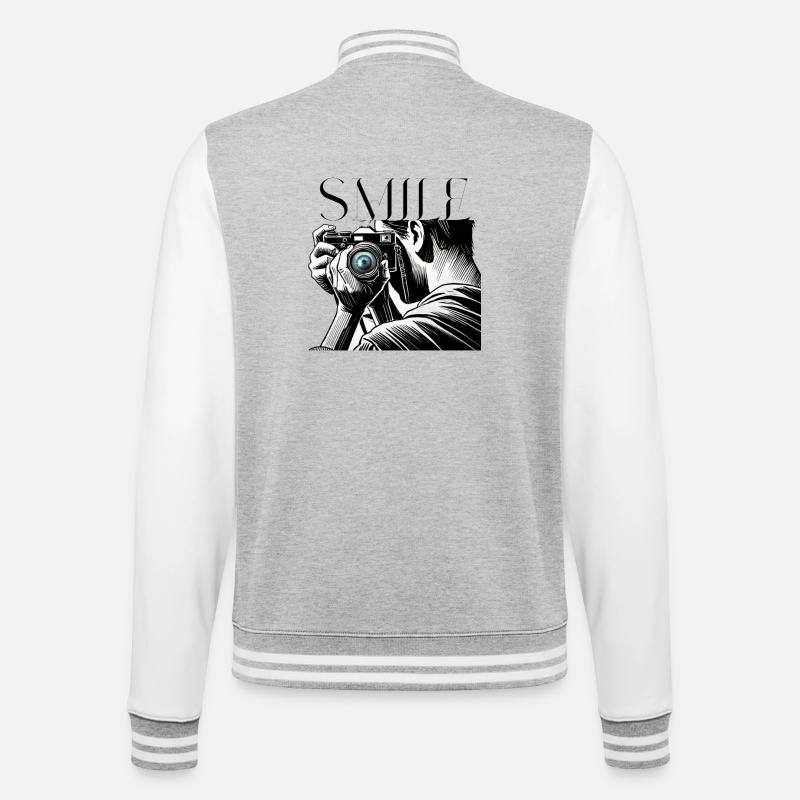 Camera Focus-Please Smile Design for Photographers - College Sweat Jacket - heather grey/white
