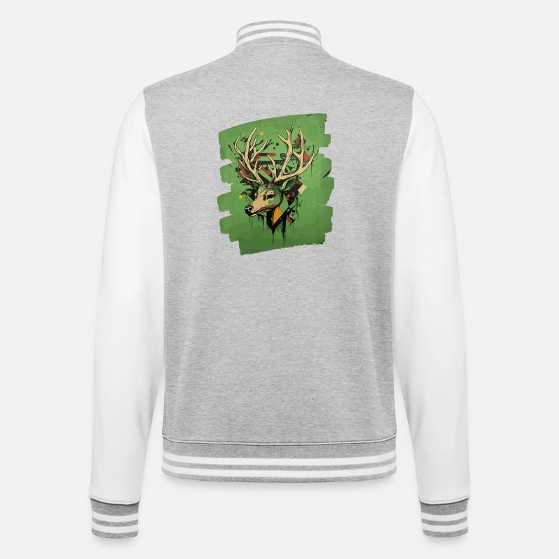 Hirsch mit Geweih - College-Sweatjacke - Grau meliert/Weiß