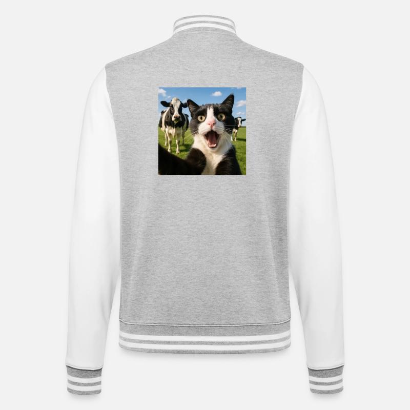 Lustige Katze Kuh Selfie Geschenkidee - College-Sweatjacke - Grau meliert/Weiß