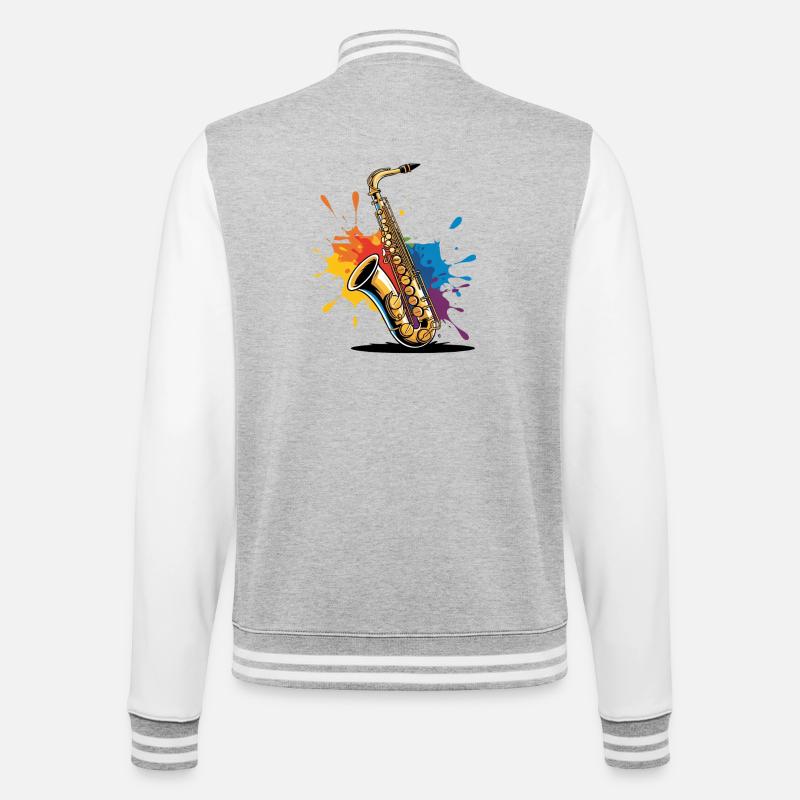 Impression d'art expressionniste de saxophone - Veste Teddy - gris chiné / blanc