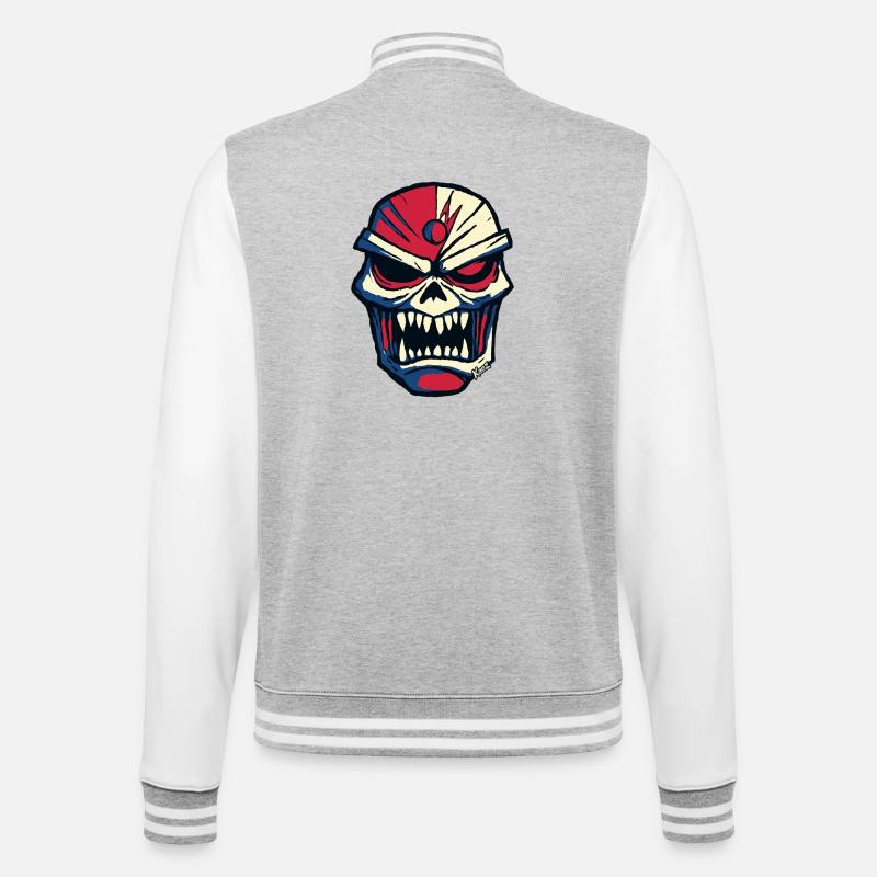 Düsterer Totenkopf im Comic Stil - College-Sweatjacke - Grau meliert/Weiß