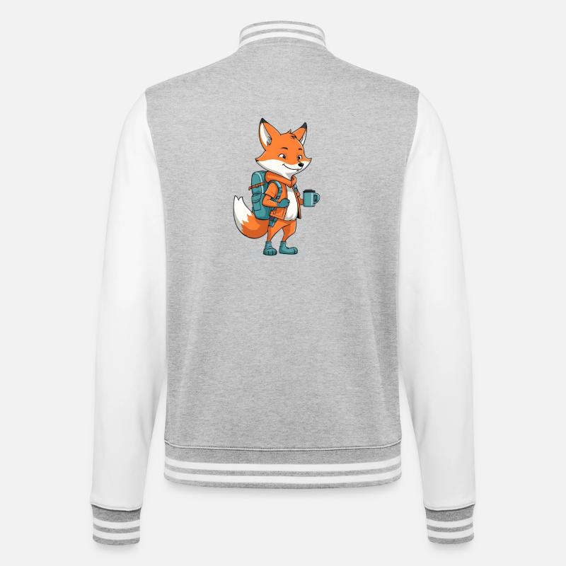 Adventure fox with backpack and cup - College Sweat Jacket - heather grey/white