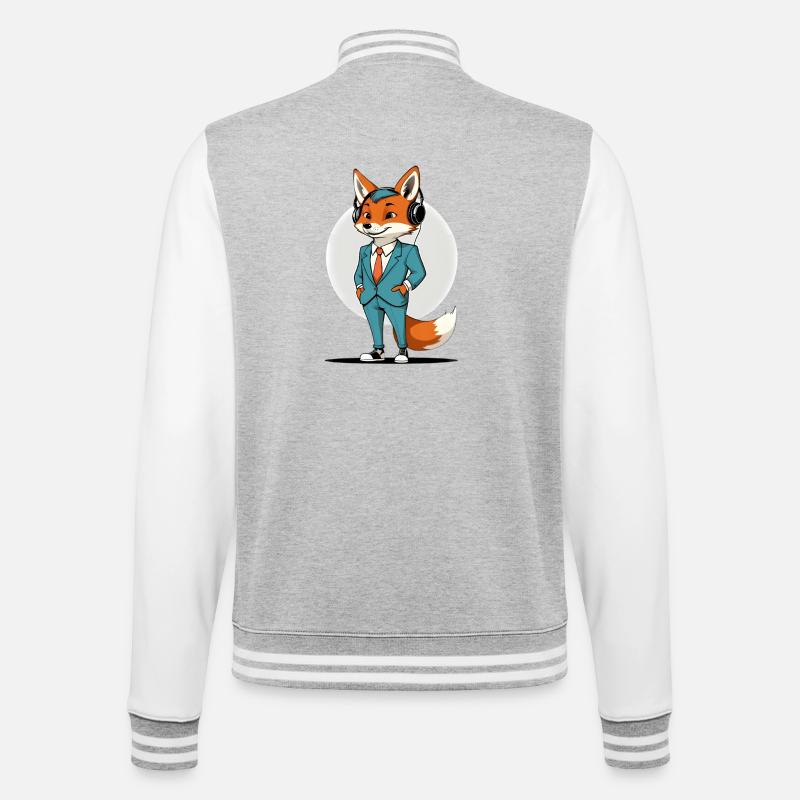Fuchs im Anzug mit Kopfhörern - College-Sweatjacke - Grau meliert/Weiß