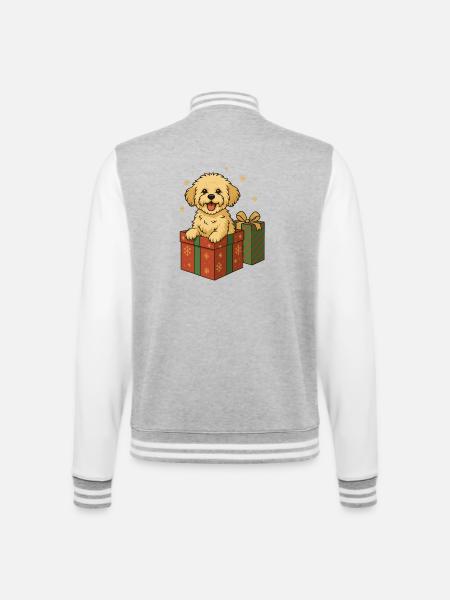Maltipoo Weihnachten – Hund im Geschenk 🎁 - College-Sweatjacke - Grau meliert/Weiß