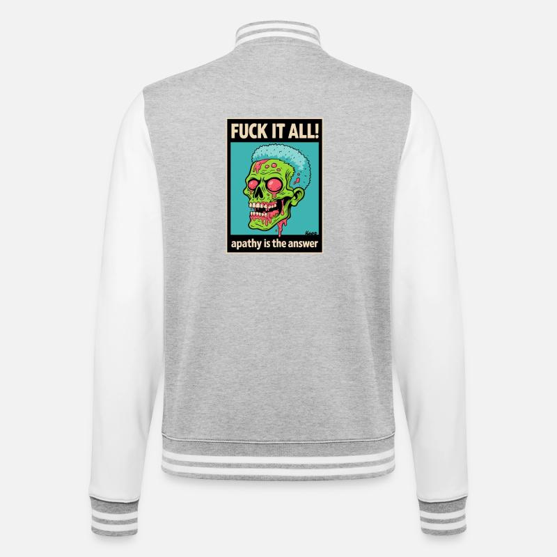 Zombie Totenschädel mit mutigem Statement - College-Sweatjacke - Grau meliert/Weiß
