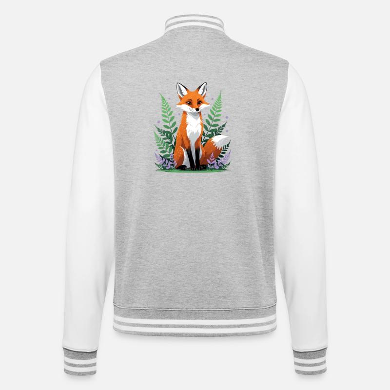 Wald-Fuchs mit Blumen und Blättern - College-Sweatjacke - Grau meliert/Weiß