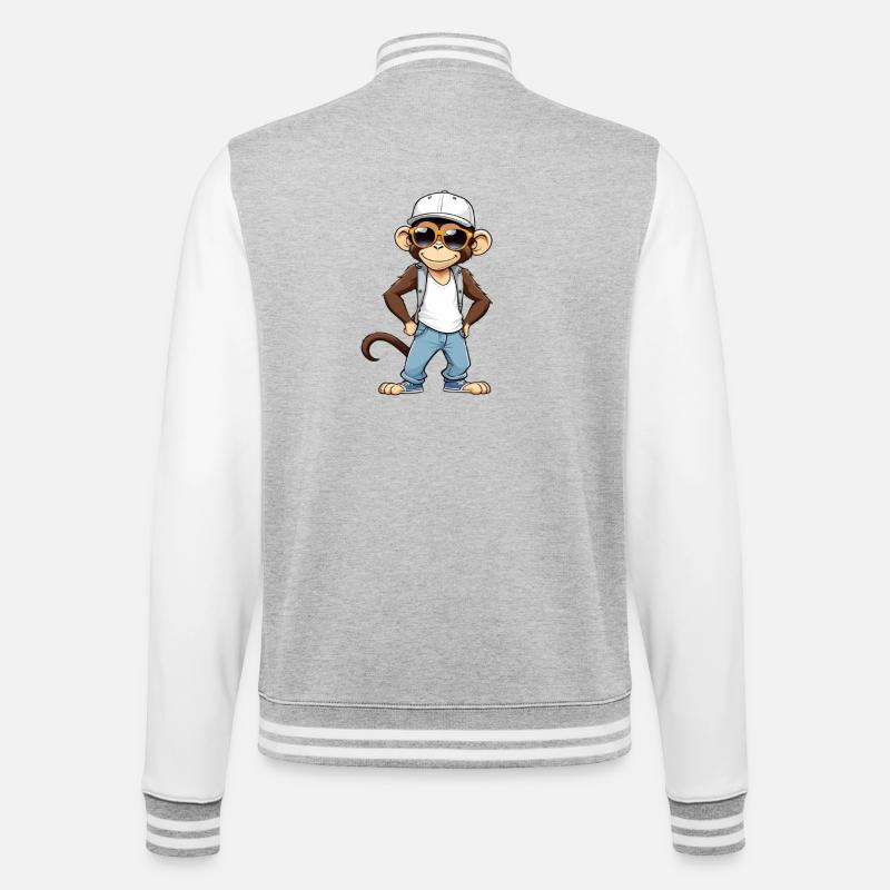 Cool monkey with sunglasses and cap - College Sweat Jacket - heather grey/white