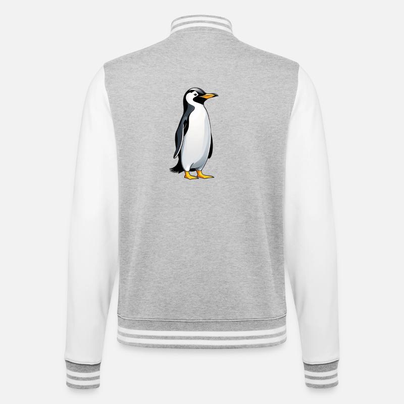 Illustration eines Pinguins mit freundlichem Blick - College-Sweatjacke - Grau meliert/Weiß