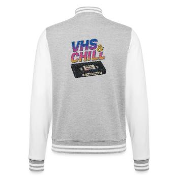 VHS & Chill Retro Tape Design - College Sweat Jacket - heather grey/white - Back - Marisol (170cm)