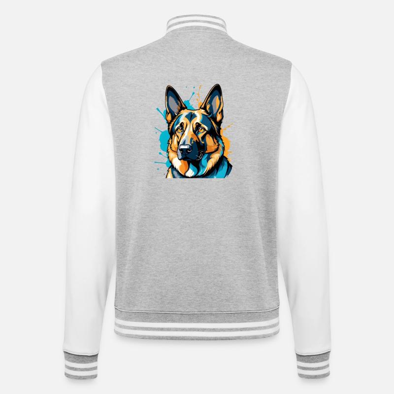 Lebendiger Schäferhund Farbexplosion - College-Sweatjacke - Grau meliert/Weiß