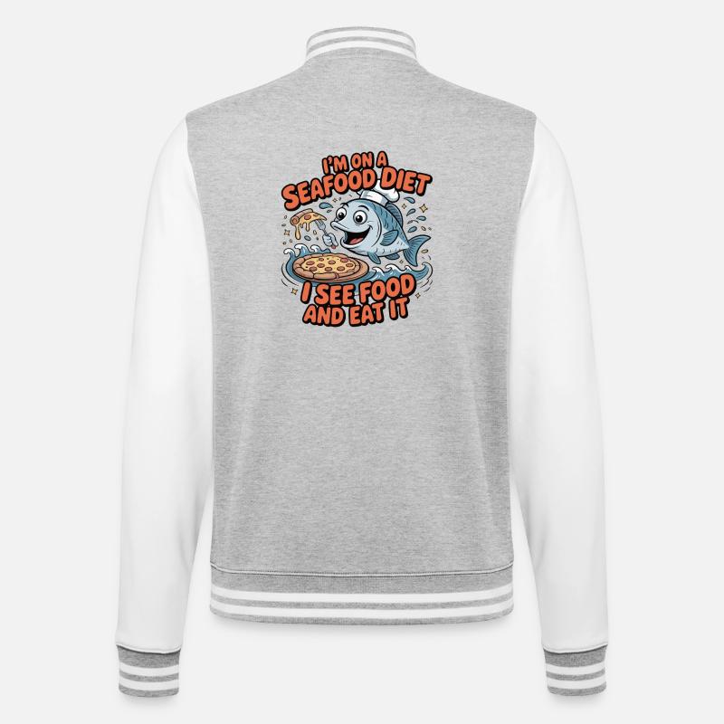 Meeresfrüchte Pizza Witz - College-Sweatjacke - Grau meliert/Weiß