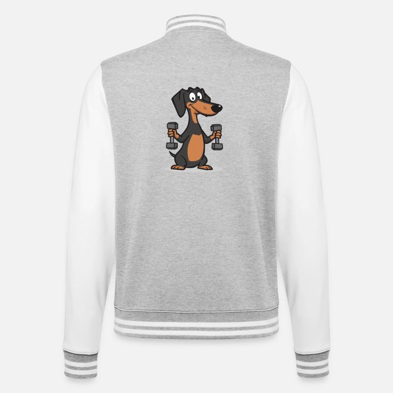 Dessin animé de musculation teckel - Veste Teddy - gris chiné / blanc
