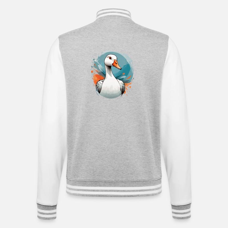 Enterich im Farbwirbel - College-Sweatjacke - Grau meliert/Weiß