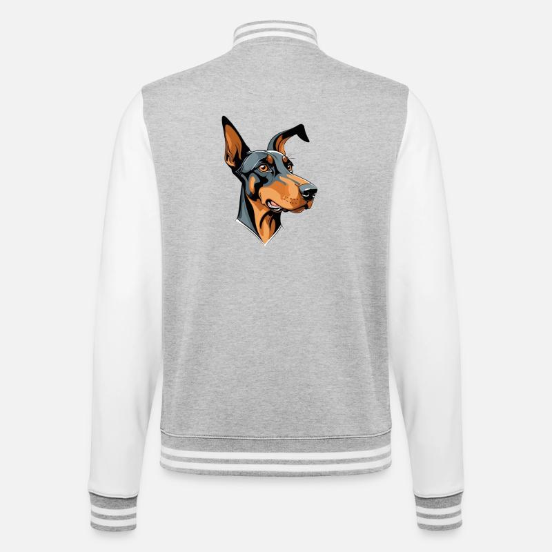 Tête de doberman dessin animé illustration - Veste Teddy - gris chiné / blanc