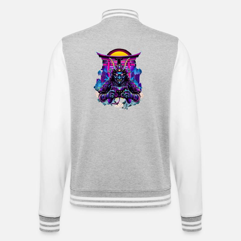 Samurai Mask gaming controller Sythwave gaming - College Sweat Jacket - heather grey/white