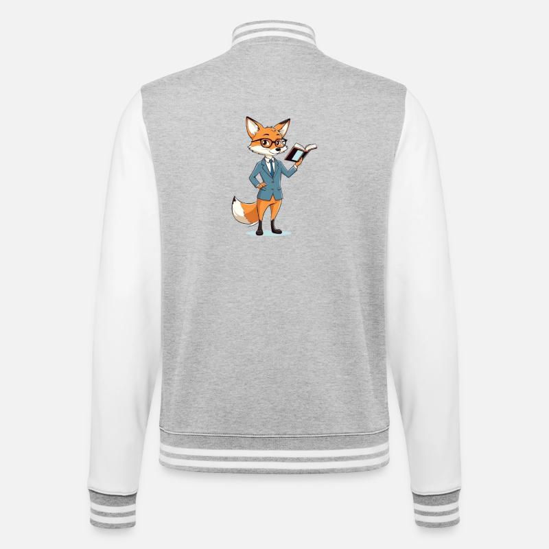 Fuchs-Professor mit Buch im Anzug - College-Sweatjacke - Grau meliert/Weiß