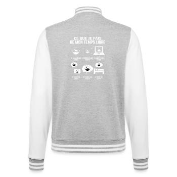 Was ich in meiner Freizeit mache: Jägerhumor - College-Sweatjacke - Grau meliert/Weiß - Hinten - Marisol (170cm)