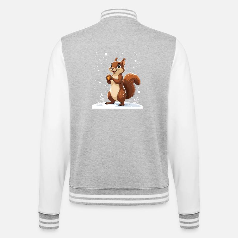 Winterliches Eichhörnchen mit Eichel - College-Sweatjacke - Grau meliert/Weiß