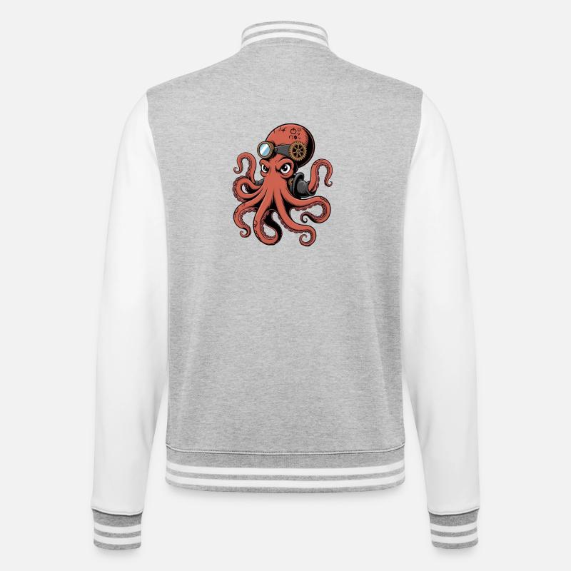 Oktopus Im Steampunk Stil Mit Monokel - College-Sweatjacke - Grau meliert/Weiß