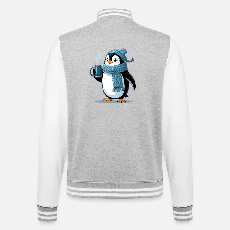 Cuddly penguin with blue cap - College Sweat Jacket - heather grey/white