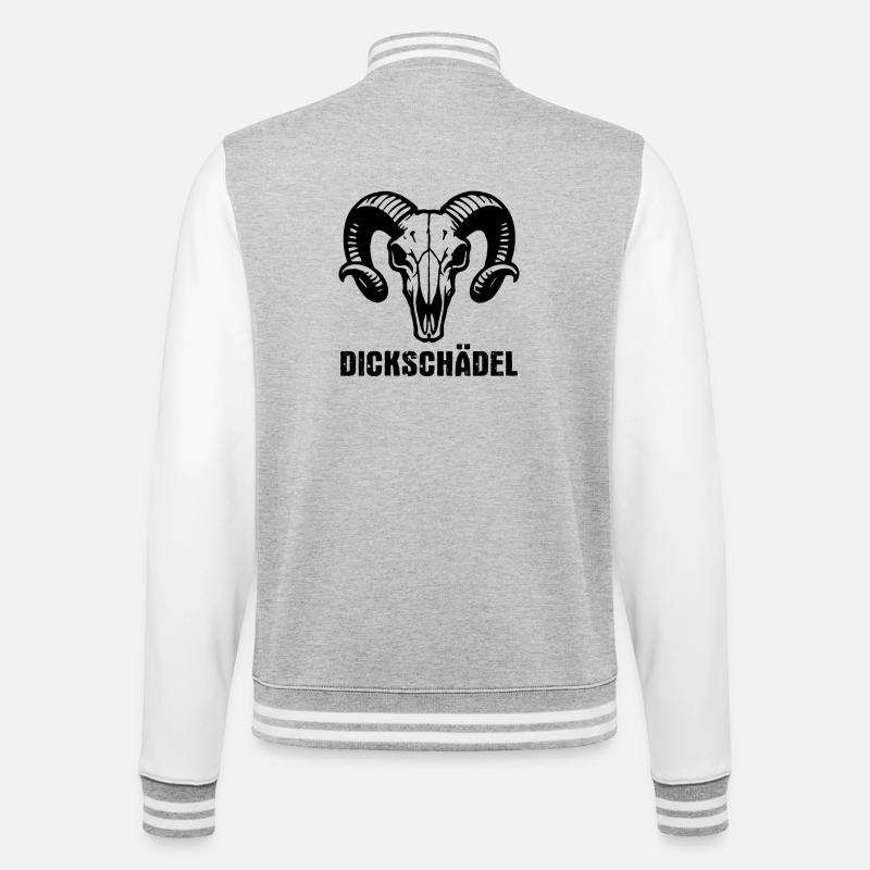 Widderkopf Schädel mit Hörnern - Dickschädel - College-Sweatjacke - Grau meliert/Weiß
