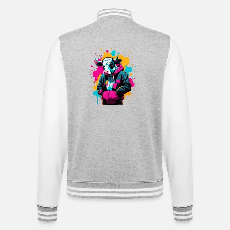 Vache graffiti en sweat à capuche - Veste Teddy - gris chiné / blanc