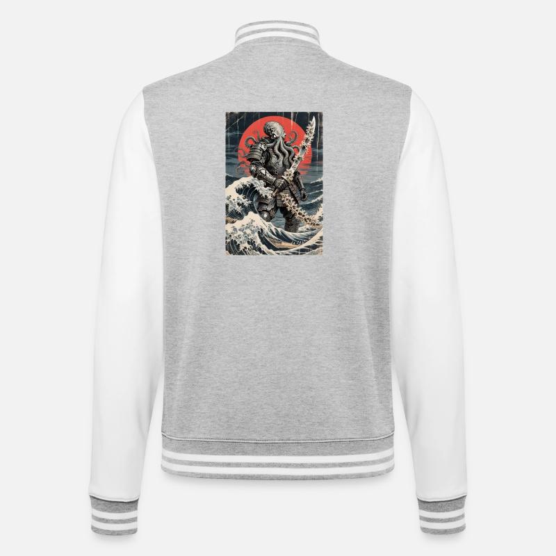 Samurai Oktopus Tentakel Monster Japanisch Ukiyo-e - College-Sweatjacke - Grau meliert/Weiß