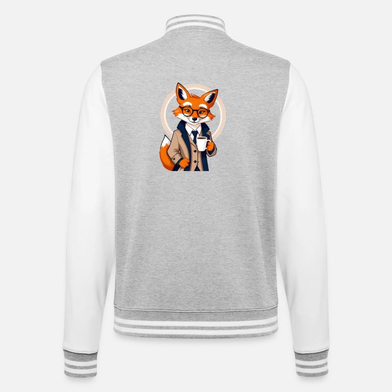 Renard en costume avec café - Veste Teddy - gris chiné / blanc