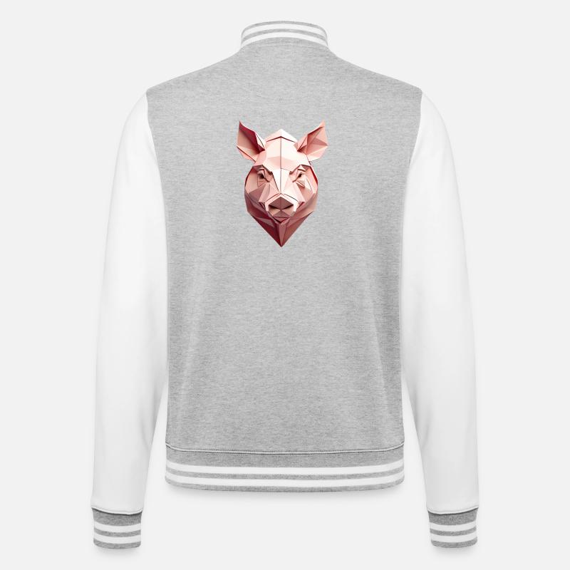 Low Poly Tête de Cochon Rose - Veste Teddy - gris chiné / blanc