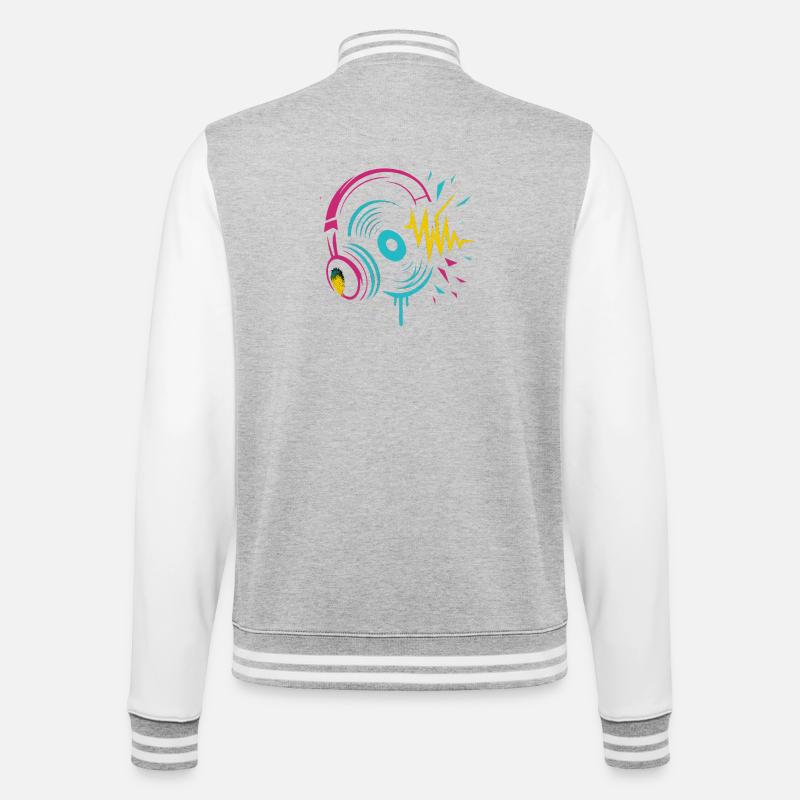 Casque néon, vinyle, son techno rave - Veste Teddy - gris chiné / blanc