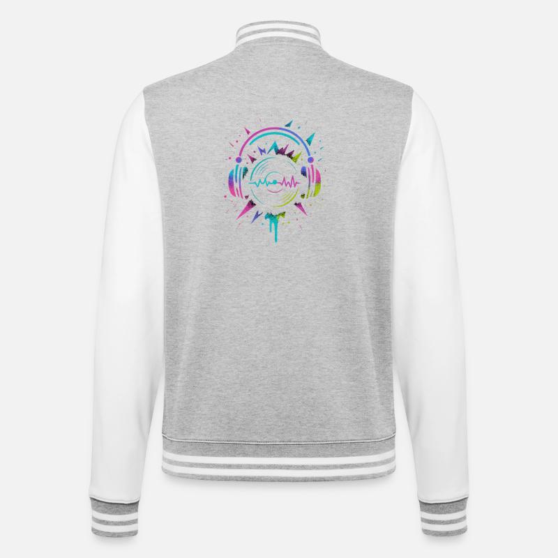Casque néon, vinyle, son techno rave - Veste Teddy - gris chiné / blanc