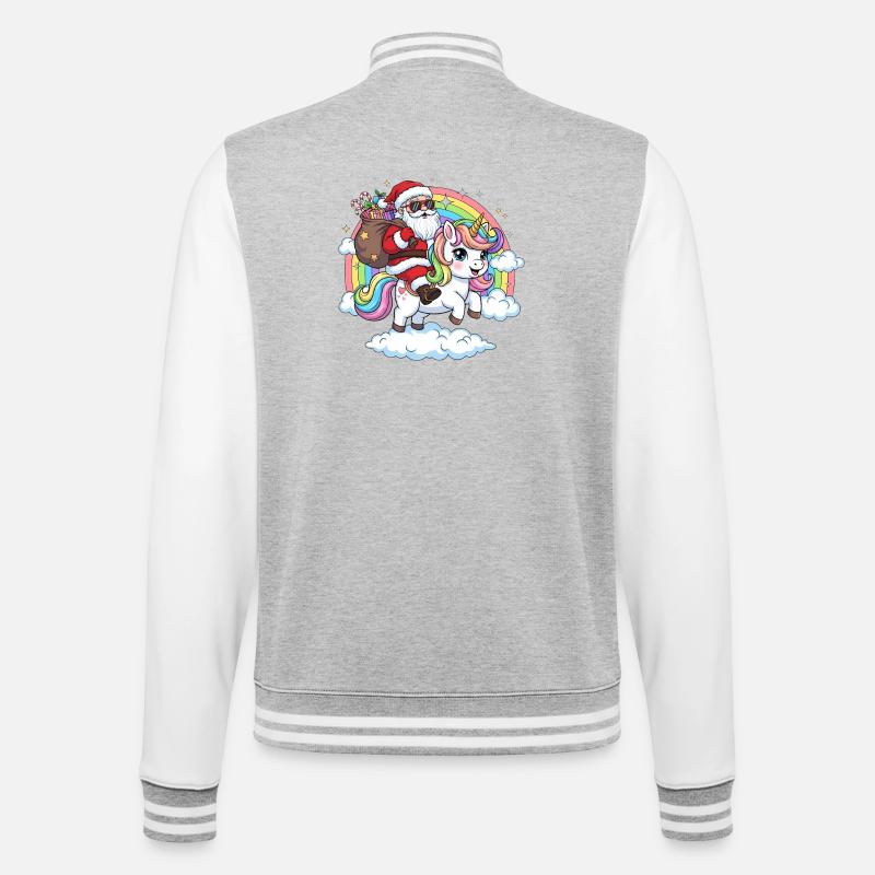 Weihnachtsmann Einhorn  - College-Sweatjacke - Grau meliert/Weiß