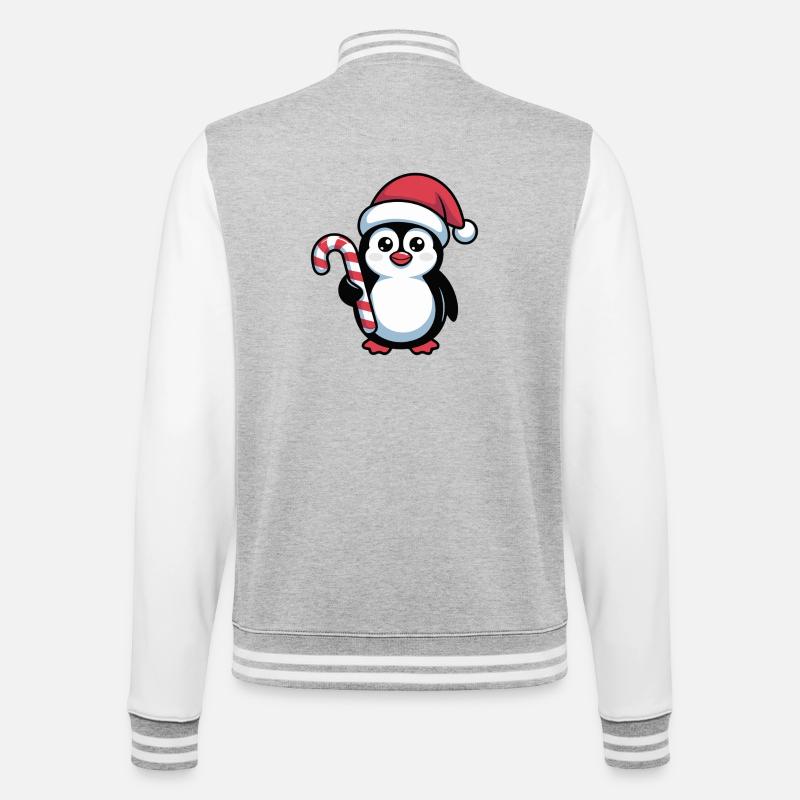 Penguin Santa with candy cane - College Sweat Jacket - heather grey/white