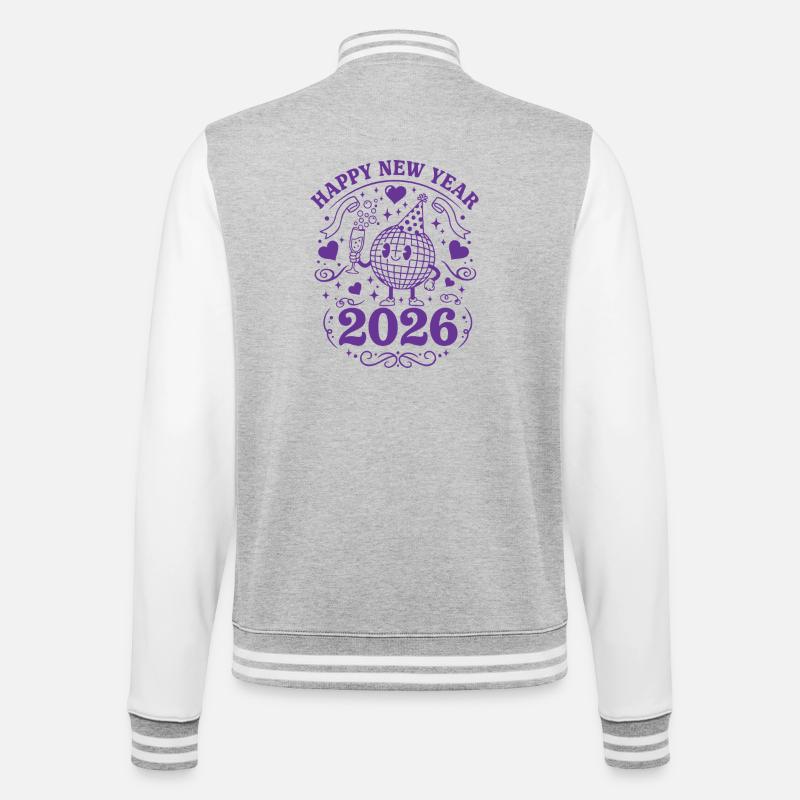 Joyeuse Année 2026 Célébration Globe Festive - Veste Teddy - gris chiné / blanc