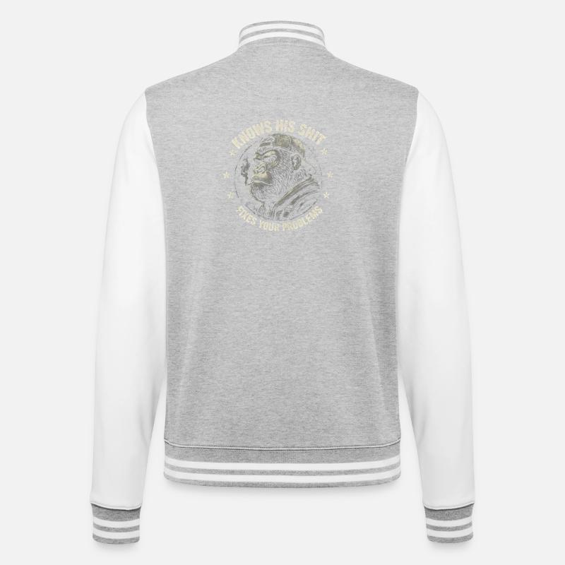 Gorilla Fixer: Problem-Solver Attitude - College-Sweatjacke - Grau meliert/Weiß