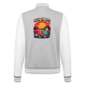 high on life, no alcohol needed - College-Sweatjacke - Grau meliert/Weiß - Hinten - Marisol (170cm)