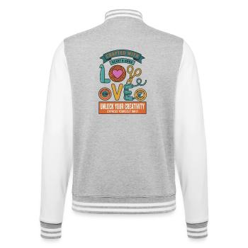 Häkeln, gefertigt mit Herz- und Hakenliebe - College-Sweatjacke - Grau meliert/Weiß - Hinten - Marisol (170cm)