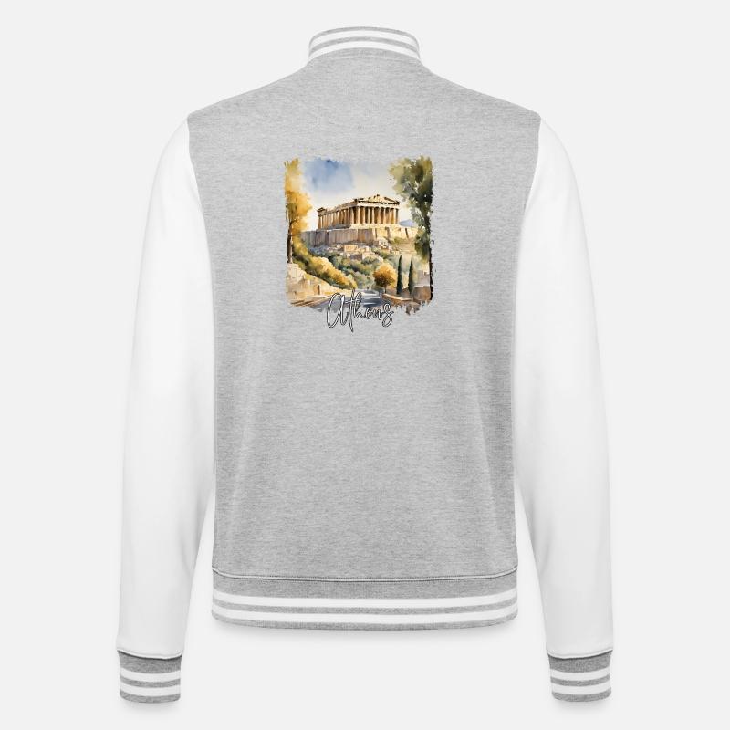 Aquarelle d’Athènes, Athènes Grèce - Veste Teddy - gris chiné / blanc