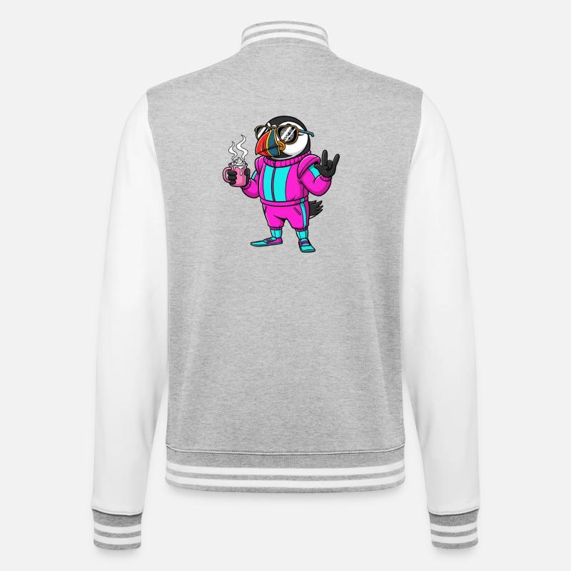 Stylischer Vogel im Ski-Overall mit Kaffee - College-Sweatjacke - Grau meliert/Weiß
