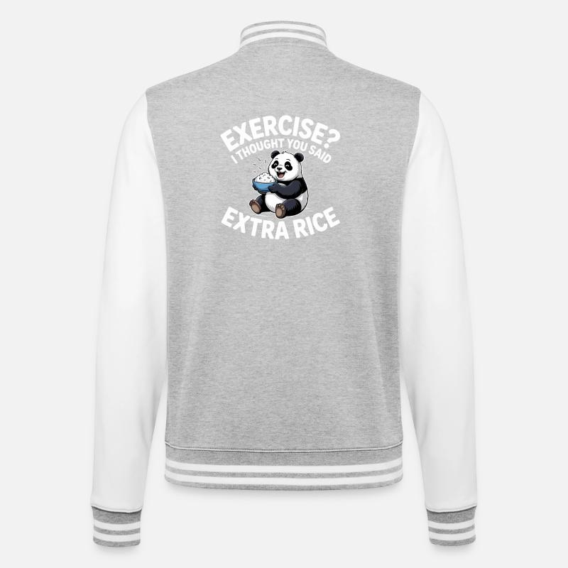 Panda mit Reis-Witz - College-Sweatjacke - Grau meliert/Weiß