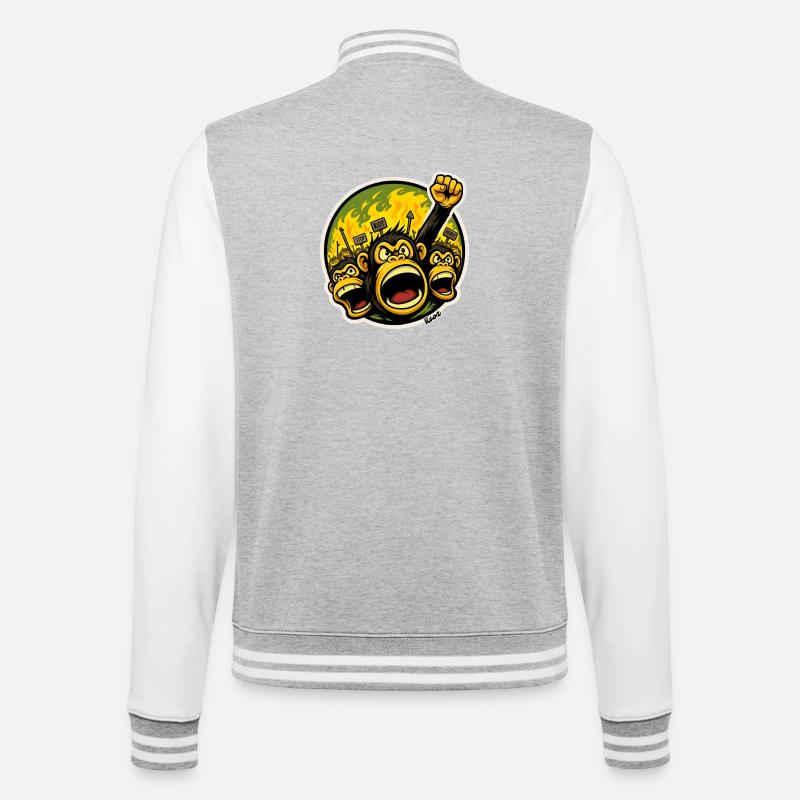 Angry Primates Monkeys Protest Cartoon - College Sweat Jacket - heather grey/white