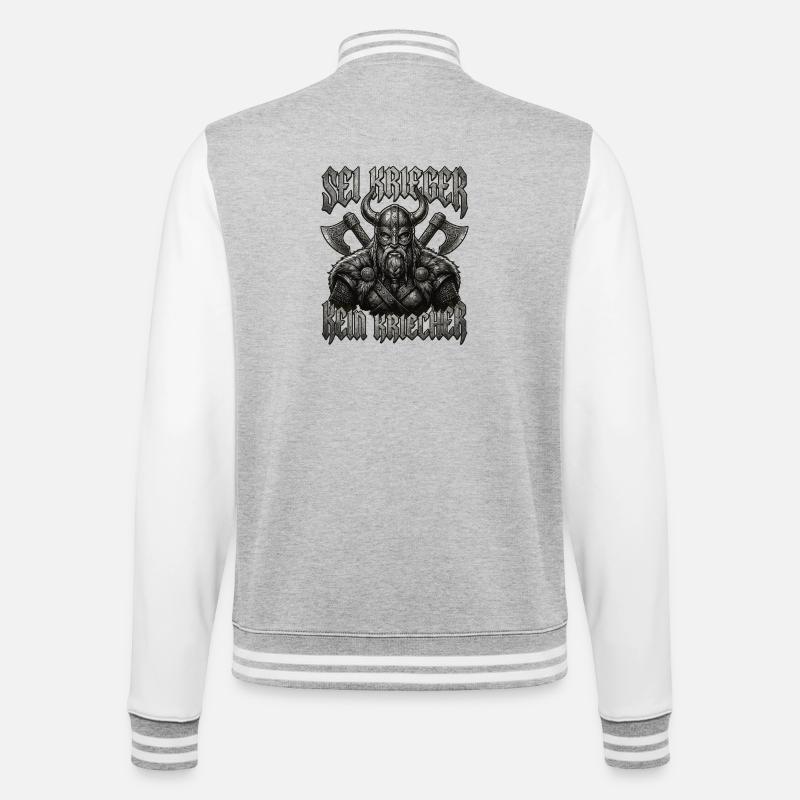 Sei Krieger kein Kriecher Wikinger Bart - College-Sweatjacke - Grau meliert/Weiß