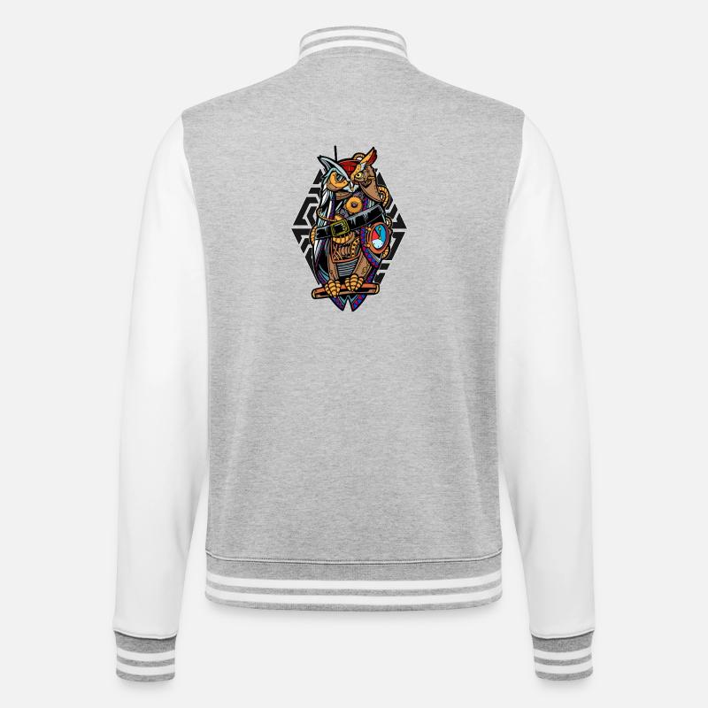 Steampunk-Eule mit Zahnrädern Mystisch Mechanisch  - College-Sweatjacke - Grau meliert/Weiß