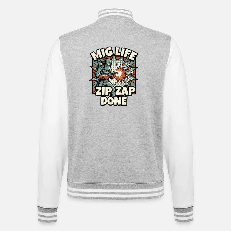 WELD MODE ZIP ZAP DONE Spruch - College-Sweatjacke - Grau meliert/Weiß